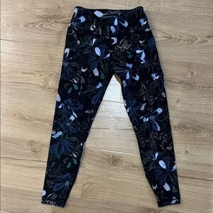 Sweaty Betty Black Leggings with Teal & Blue Floral Print